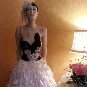 White & Black Lace Corset Petal Wedding Ballgown